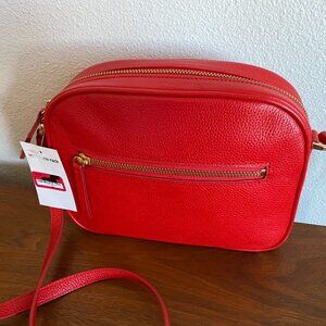 Nordstrom Crossbody Leather Bag Zip Closure Interior & Exterior Pockets Red. NWT